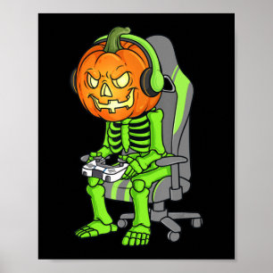 Gaming Halloween Skeleton Jack O Lantern Gamer Boy Poster