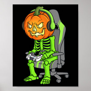 Gaming Halloween Skeleton Jack O Lantern Gamer Boy Poster