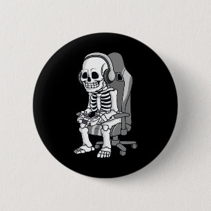 Gaming Halloween Skeleton Scary Gamer Boys Kids 6 Cm Round Badge