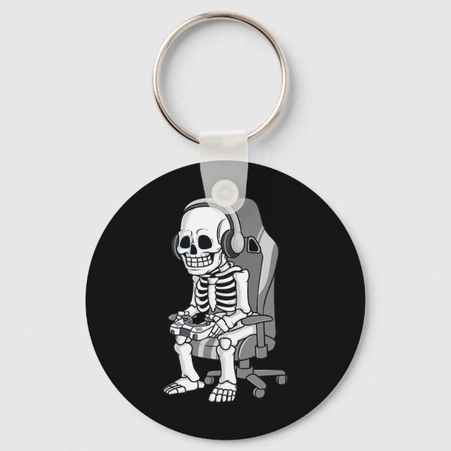 Gaming Halloween Skeleton Scary Gamer Boys Kids  Key Ring (Front)