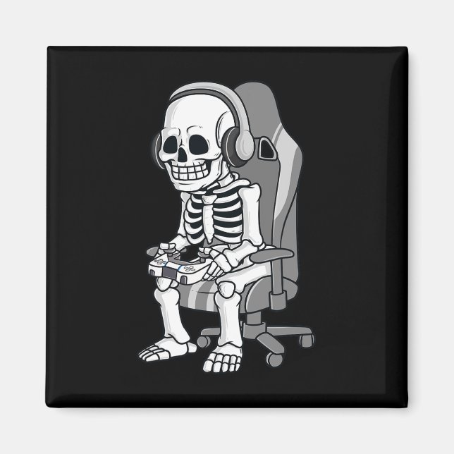 Gaming Halloween Skeleton Scary Gamer Boys Kids  Magnet (Front)