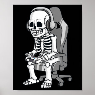 Gaming Halloween Skeleton Scary Gamer Boys Kids Poster