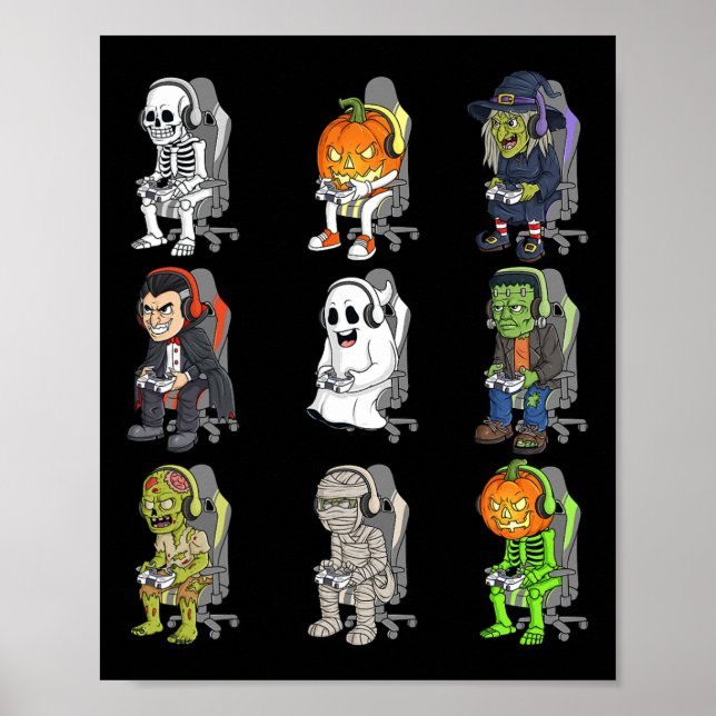 Gaming Halloween Skeleton Vampire Gamer Zombie Boy Poster (Front)