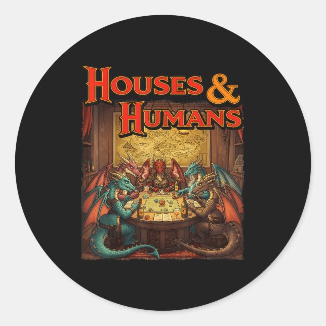 Gaming Houses Humans Funny Rpg Parody Gamer Men Bo Classic Round Sticker (Front)