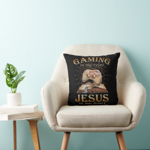 Gaming In My Veins Jesus In My Heart Cushion