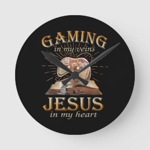 Gaming In My Veins Jesus In My Heart Round Clock