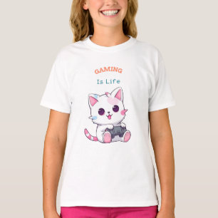 Gaming is Life Cat Gamer Girl T-Shirt