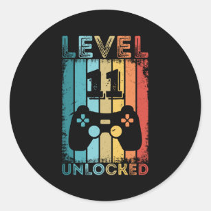 Gaming Level 11 Unlocked 11th Birthday Gift Gamer Classic Round Sticker