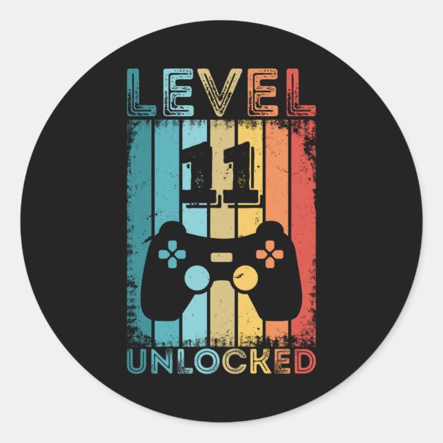 Gaming Level 11 Unlocked 11th Birthday Gift Gamer Classic Round Sticker (Front)