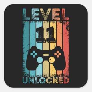 Gaming Level 11 Unlocked 11th Birthday Gift Gamer Square Sticker