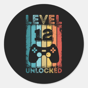 Gaming Level 12 Unlocked 12th Birthday Gift Gamer Classic Round Sticker