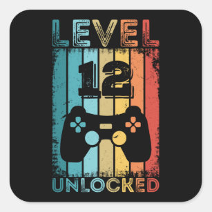 Gaming Level 12 Unlocked 12th Birthday Gift Gamer Square Sticker