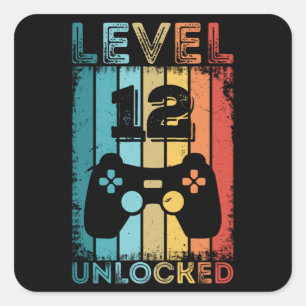 Gaming Level 12 Unlocked 12th Birthday Gift Gamer Square Sticker