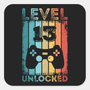 Gaming Level 13 Unlocked 13th Birthday Gift Gamer Square Sticker