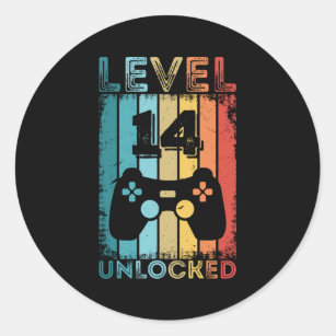 Gaming Level 14 Unlocked 14th Birthday Gift Gamer Classic Round Sticker