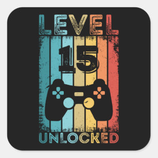 Gaming Level 15 Unlocked 15th Birthday Gift Gamer Square Sticker