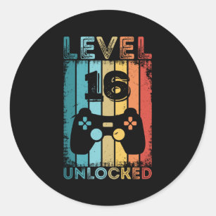 Gaming Level 16 Unlocked 16th Birthday Gift Gamer Classic Round Sticker