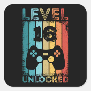 Gaming Level 16 Unlocked 16th Birthday Gift Gamer Square Sticker