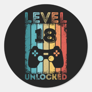 Gaming Level 18 Unlocked 18th Birthday Gift Gamer Classic Round Sticker