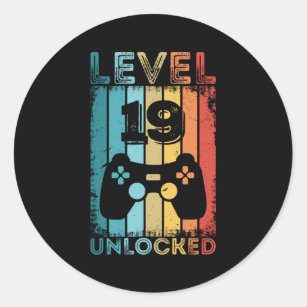 Gaming Level 19 Unlocked 19th Birthday Gift Gamer Classic Round Sticker