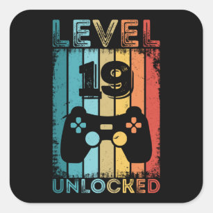 Gaming Level 19 Unlocked 19th Birthday Gift Gamer Square Sticker