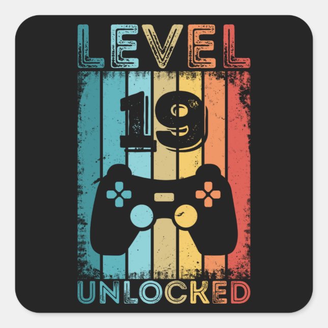Gaming Level 19 Unlocked 19th Birthday Gift Gamer Square Sticker (Front)