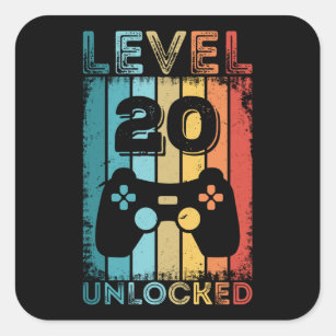Gaming Level 20 Unlocked 20th Birthday Gift Gamer Square Sticker