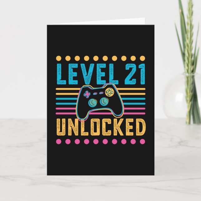 Gaming Level 21 Unlocked 21st Birthday Gamer Gift Card (Front)
