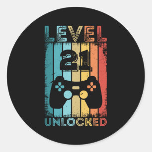 Gaming Level 21 Unlocked 21st Birthday Gift Gamer Classic Round Sticker
