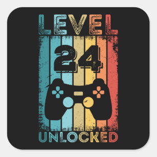 Gaming Level 24 Unlocked 24th Birthday Gift Gamer Square Sticker