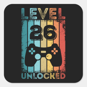 Gaming Level 26 Unlocked 26th Birthday Gift Gamer Square Sticker