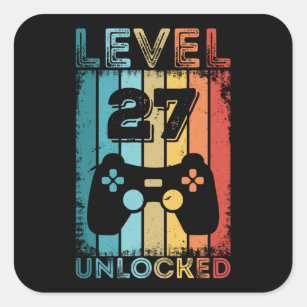 Gaming Level 27 Unlocked 27th Birthday Gift Gamer Square Sticker