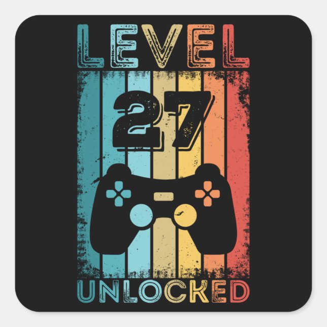 Gaming Level 27 Unlocked 27th Birthday Gift Gamer Square Sticker (Front)