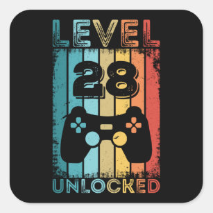 Gaming Level 28 Unlocked 28th Birthday Gift Gamer Square Sticker