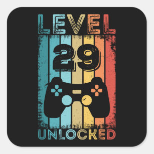 Gaming Level 29 Unlocked 29th Birthday Gift Gamer Square Sticker