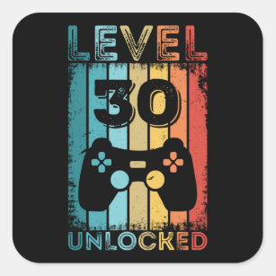 Gaming Level 30 Unlocked 30th Birthday Gift Gamer Square Sticker