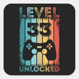 Gaming Level 33 Unlocked 33rd Birthday Gift Gamer Square Sticker
