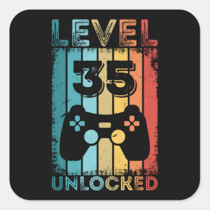 Gaming Level 35 Unlocked 35th Birthday Gift Gamer Square Sticker