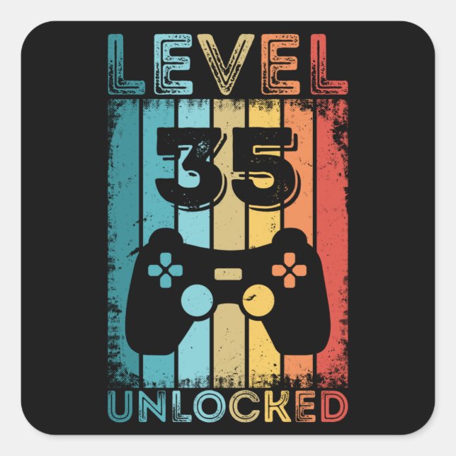 Gaming Level 35 Unlocked 35th Birthday Gift Gamer Square Sticker (Front)