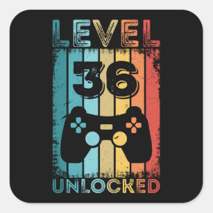 Gaming Level 36 Unlocked 36th Birthday Gift Gamer Square Sticker