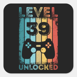 Gaming Level 39 Unlocked 39th Birthday Gift Gamer Square Sticker