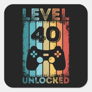 Gaming Level 40 Unlocked 40th Birthday Gift Gamer Square Sticker