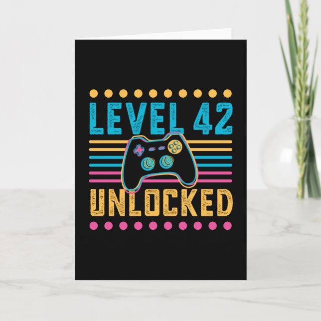 Gaming Level 42 Unlocked 42nd Birthday Gamer Gift Card (Front)