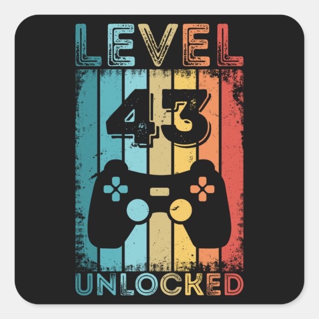Gaming Level 43 Unlocked 43rd Birthday Gift Gamer Square Sticker (Front)