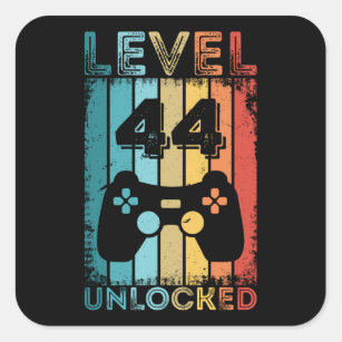 Gaming Level 44 Unlocked 44th Birthday Gift Gamer Square Sticker
