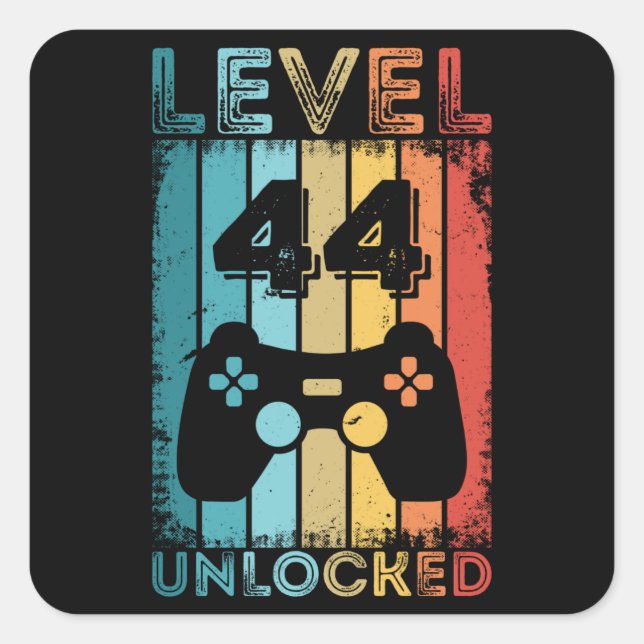 Gaming Level 44 Unlocked 44th Birthday Gift Gamer Square Sticker (Front)