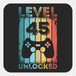 Gaming Level 45 Unlocked 45th Birthday Gift Gamer Square Sticker