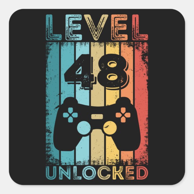 Gaming Level 48 Unlocked 48th Birthday Gift Gamer Square Sticker (Front)
