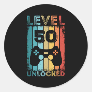 Gaming Level 50 Unlocked 50th Birthday Gift Gamer Classic Round Sticker