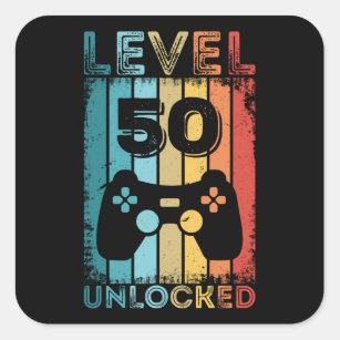 Gaming Level 50 Unlocked 50th Birthday Gift Gamer Square Sticker